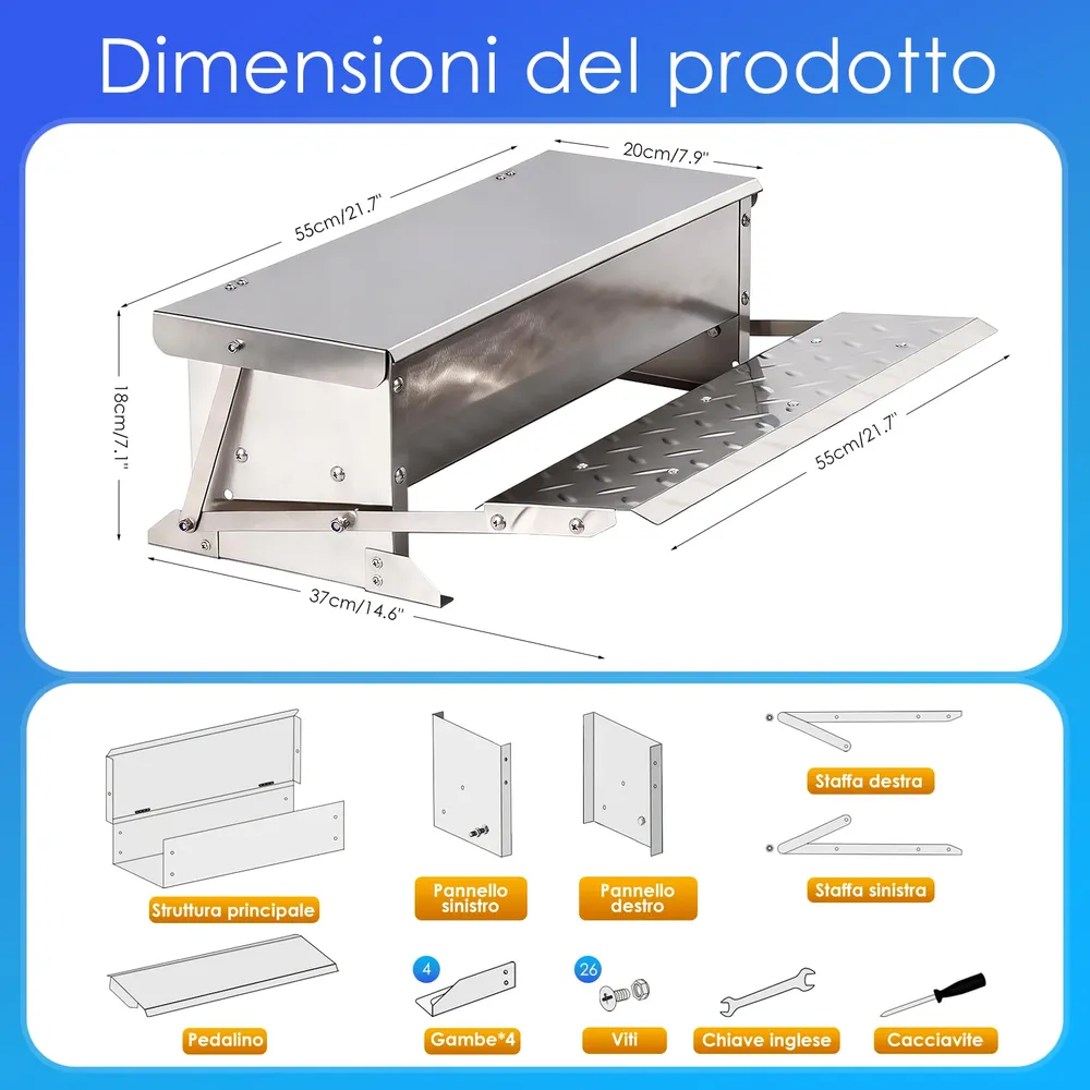 Mangeoire à pédale en inox anti-rats résistante intempéries