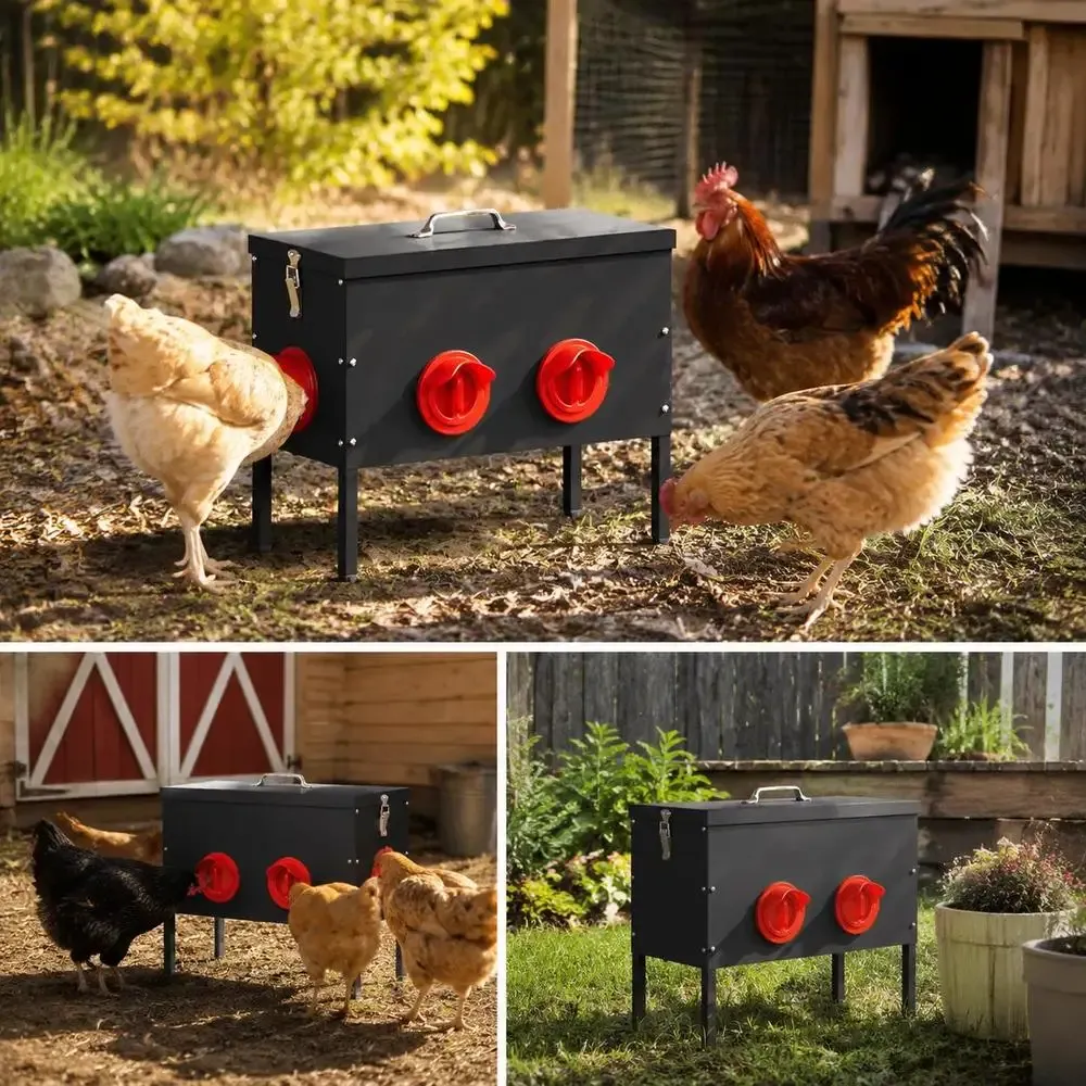 Mangeoire à poulet 15 kg noire 42x20,5x33 cm