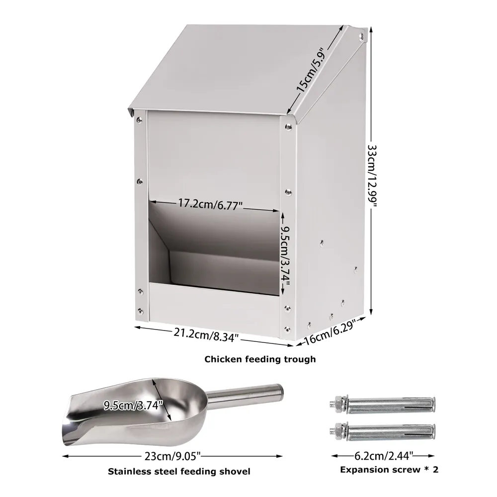 Mangeoire à poulet inox grande capacité 10L pour extérieur