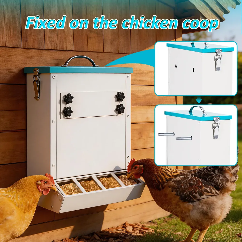 Mangeoire à poulets en métal anti-perte 4 orifices