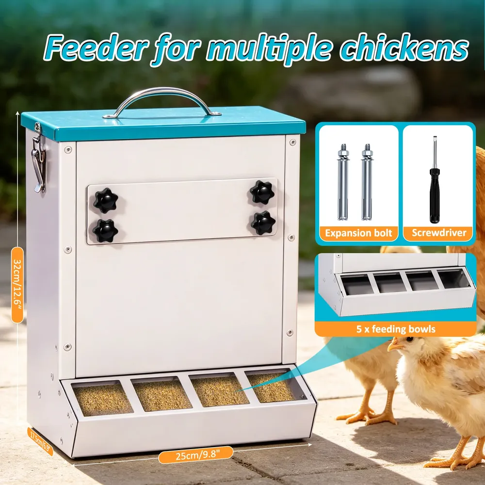 Mangeoire à poulets en métal anti-perte 4 orifices