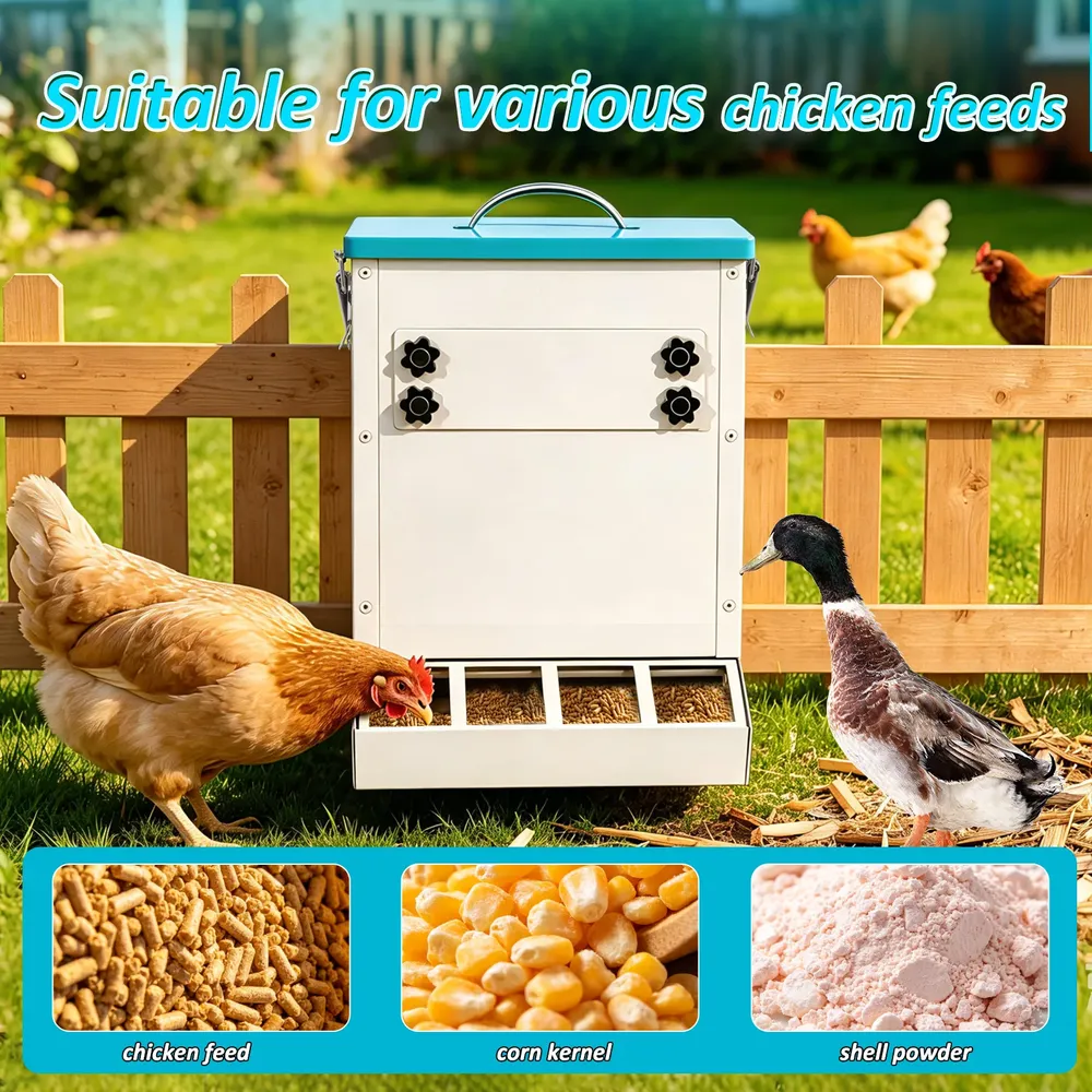 Mangeoire à poulets en métal anti-perte 4 orifices