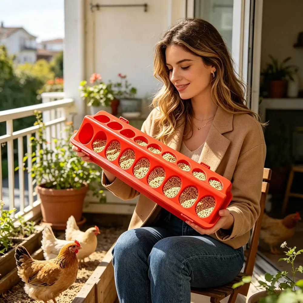 Mangeoire anti-gaspillage et abreuvoir pour volailles