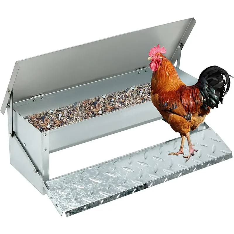 Mangeoire automatique à pédale galvanisée avec couvercle inox