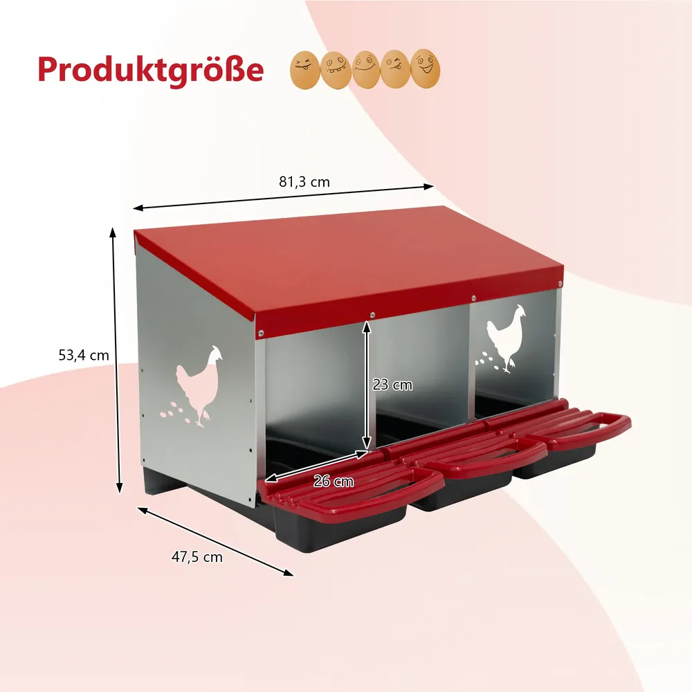 Nichoir à poules 3 compartiments 48 à 53 cm acier galvanisé