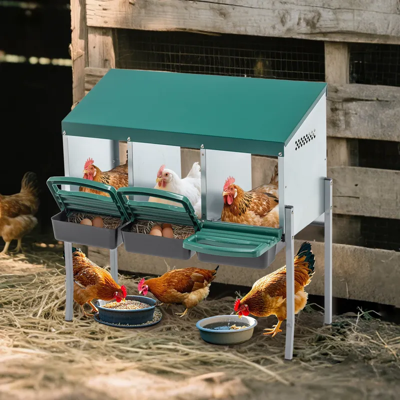 Nichoir à poules 3 compartiments métal avec collecte