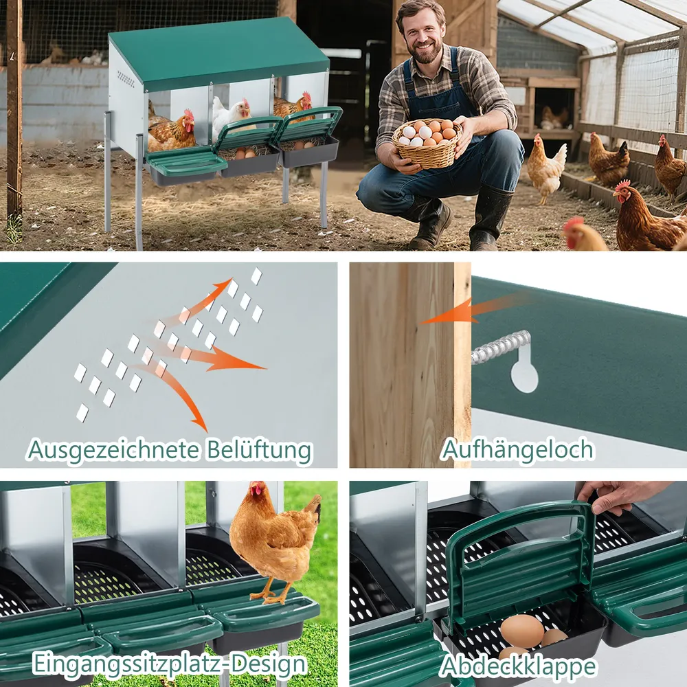 Nichoir à poules 3 compartiments métal avec collecte