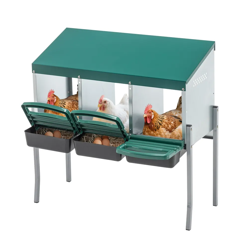 Nichoir à poules 3 compartiments métal avec collecte