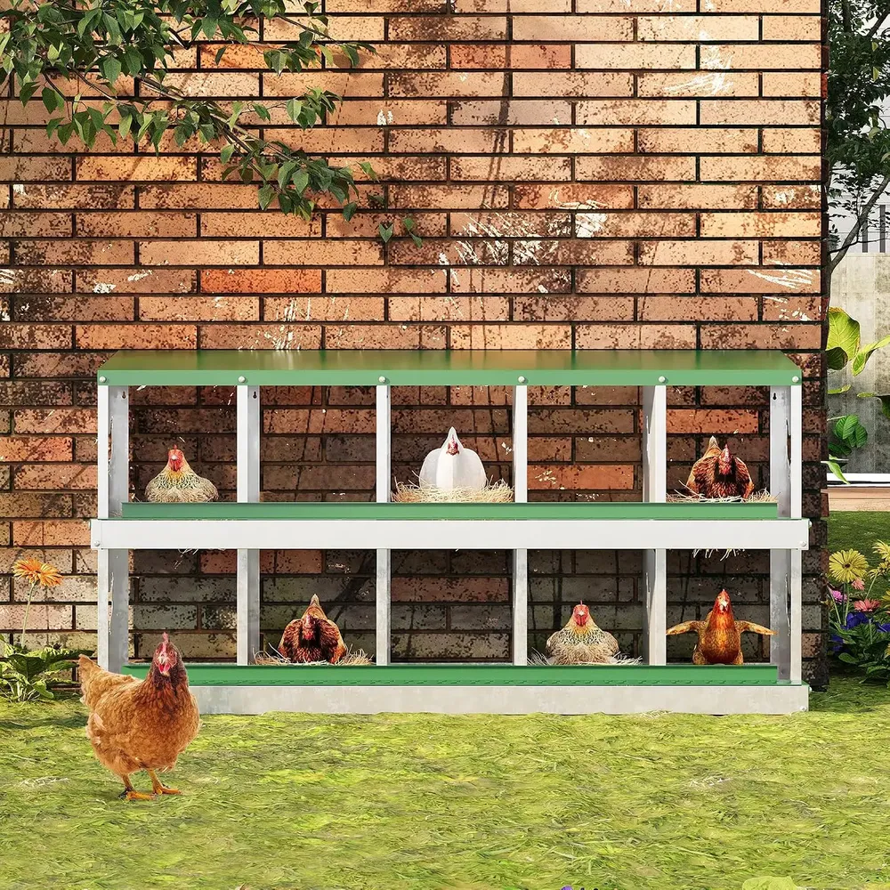 Nichoir à poules acier galvanisé 10 compartiments antirouille avec roulettes