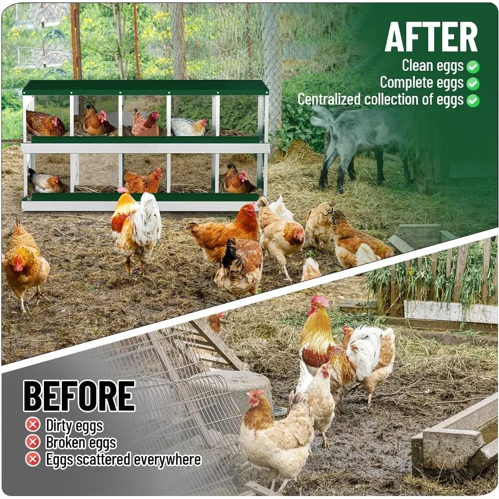 Nichoir à poules acier galvanisé 10 compartiments antirouille avec roulettes