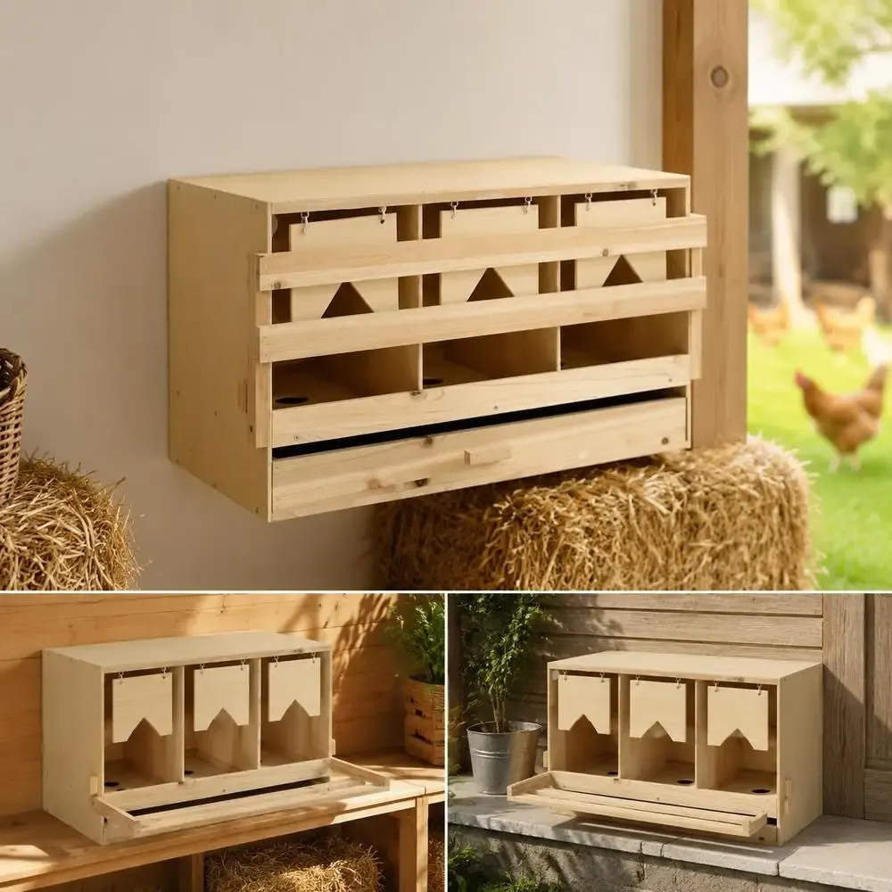 Nichoir à poules bois 3 compartiments tiroir à œufs pliable
