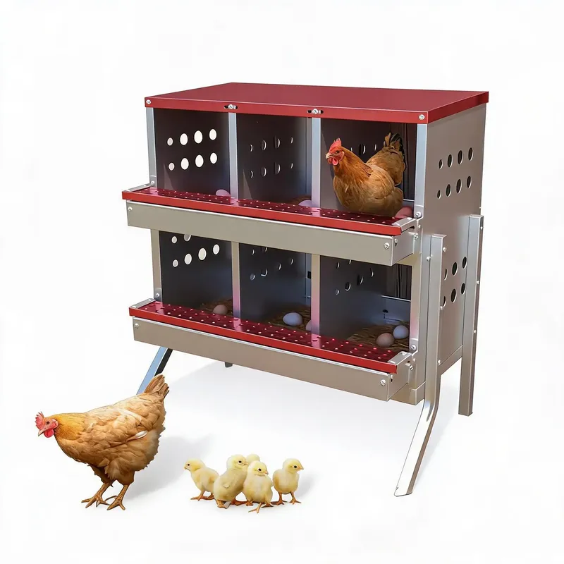 Nichoir à poules en métal à 6 compartiments avec bac