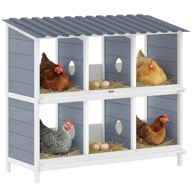Nichoir bois poules 6 compartiments 2 perchoirs 102 cm