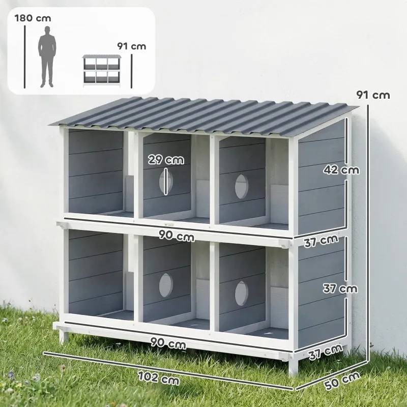 Nichoir bois poules 6 compartiments 2 perchoirs 102 cm