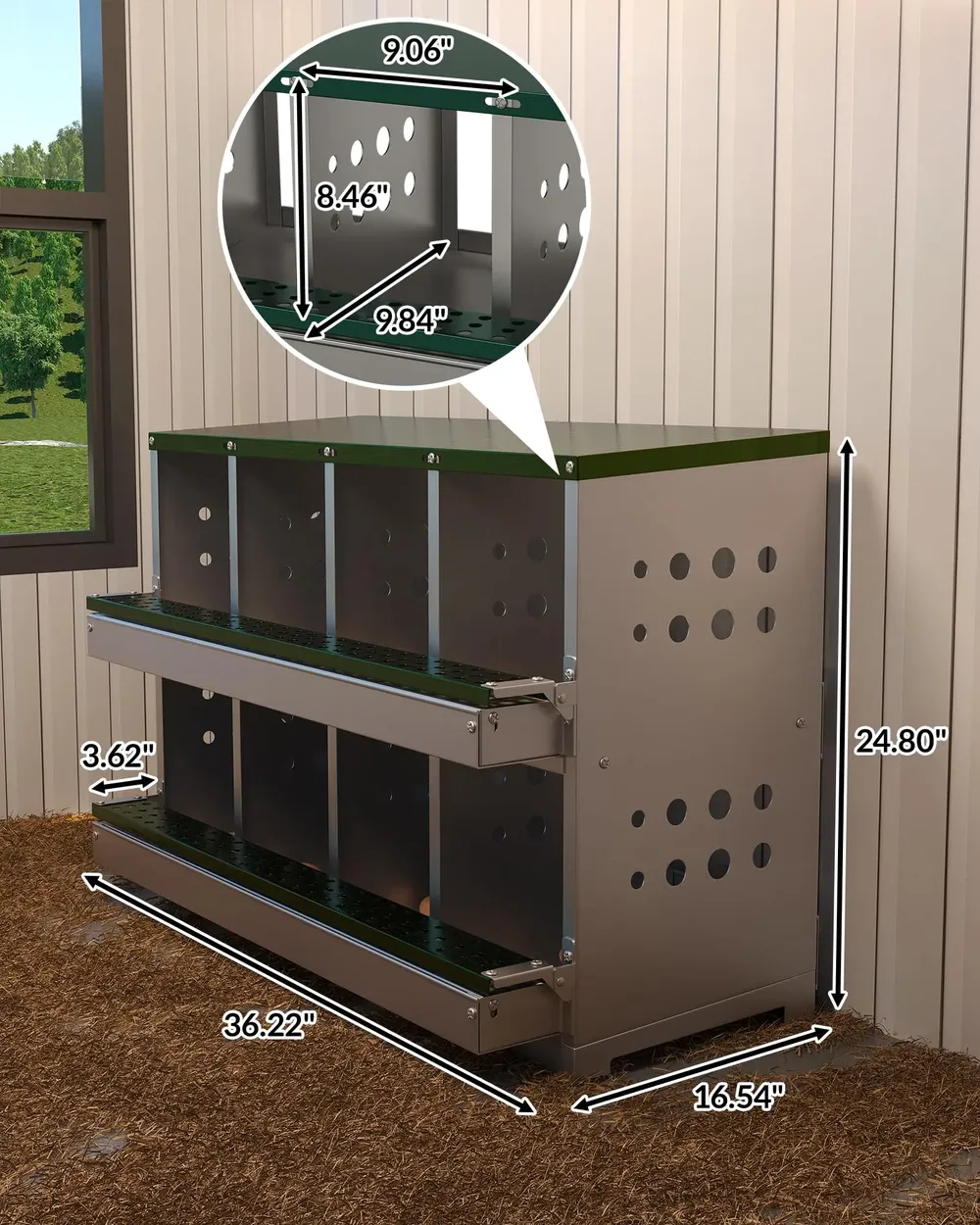 Nichoir métal 8 compartiments ventilé faux œufs coulissant
