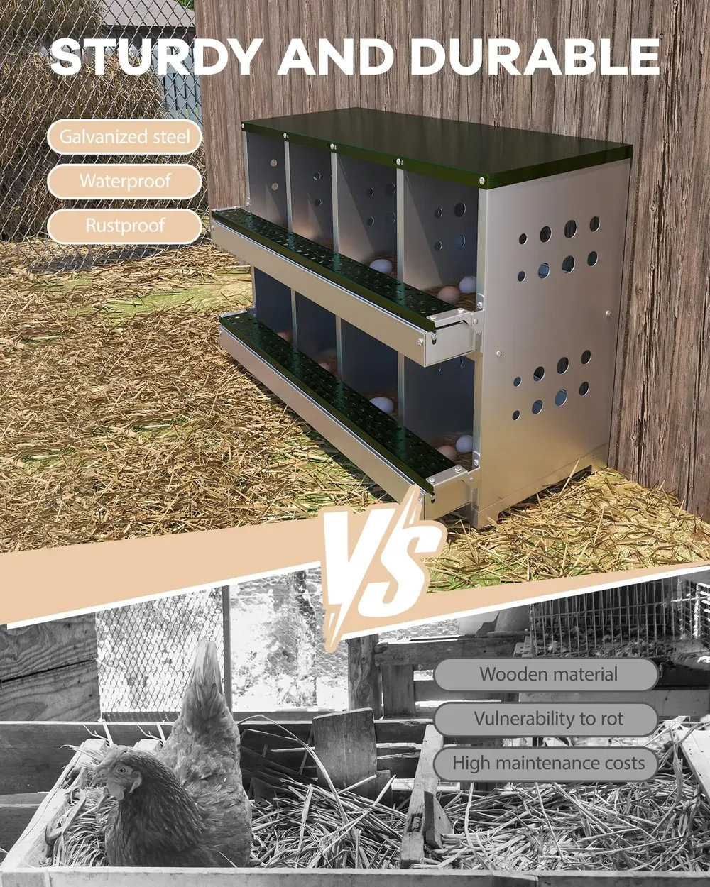 Nichoir métal 8 compartiments ventilé faux œufs coulissant