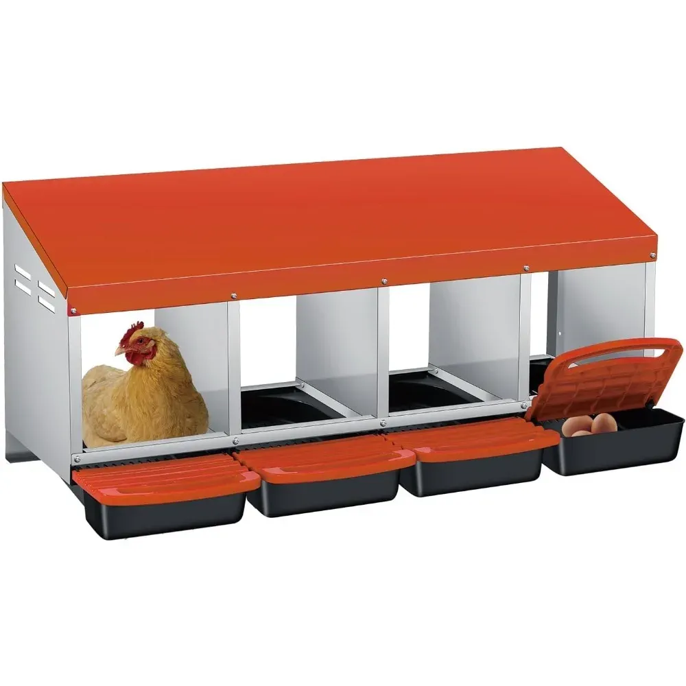 Nichoir poules acier galvanisé 4 compartiments avec plateau roulettes