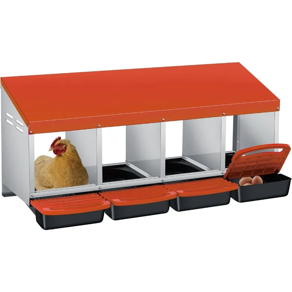 Nichoir poules acier galvanisé 4 compartiments avec plateau roulettes