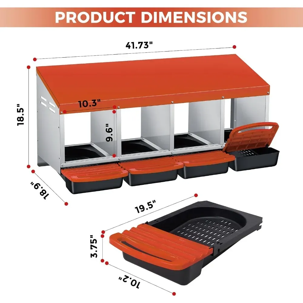 Nichoir poules acier galvanisé 4 compartiments avec plateau roulettes