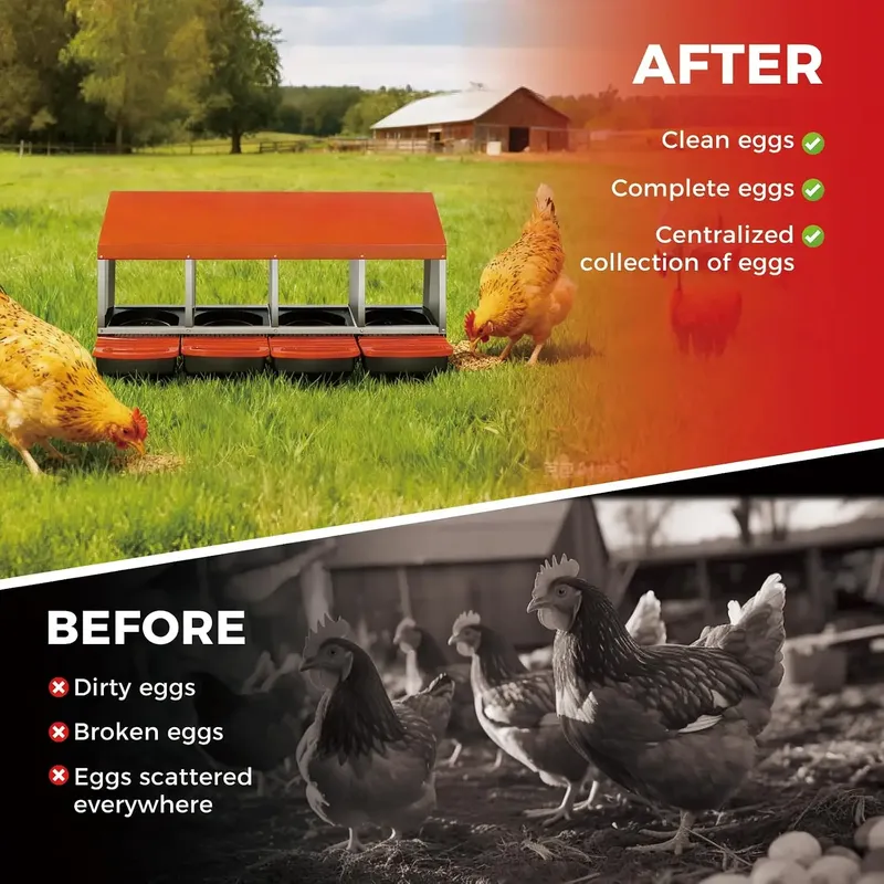 Nichoir poules acier galvanisé 4 compartiments avec plateau roulettes