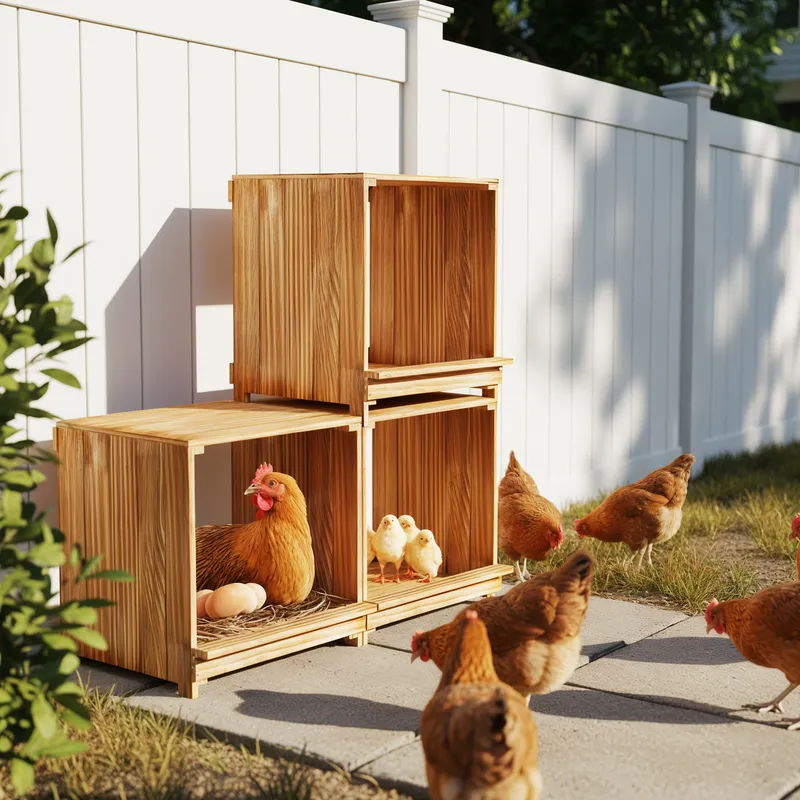 Nichoir poules bois 3 compartiments empêche œufs tomber