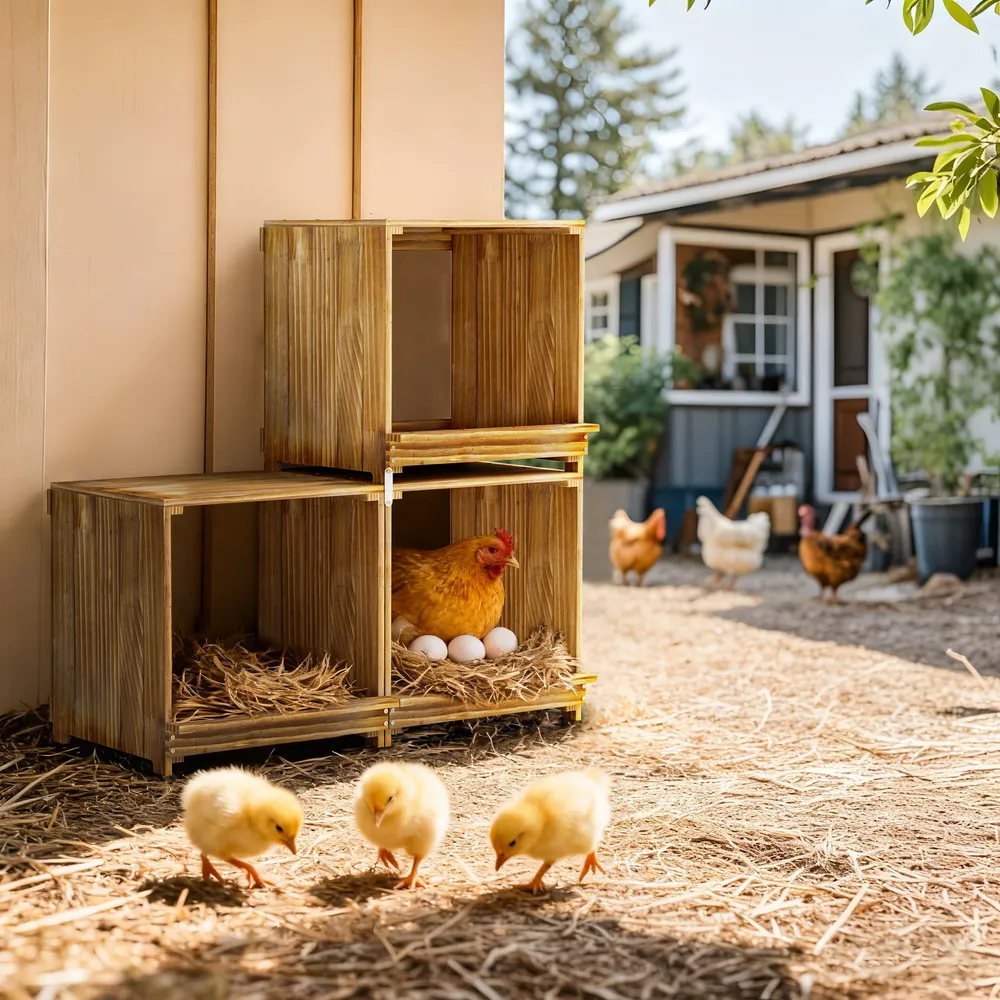 Nichoir poules bois 3 compartiments empêche œufs tomber