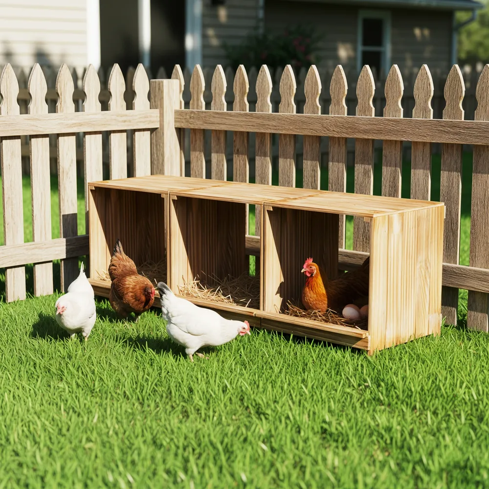 Nichoir poules bois 3 compartiments empêche œufs tomber
