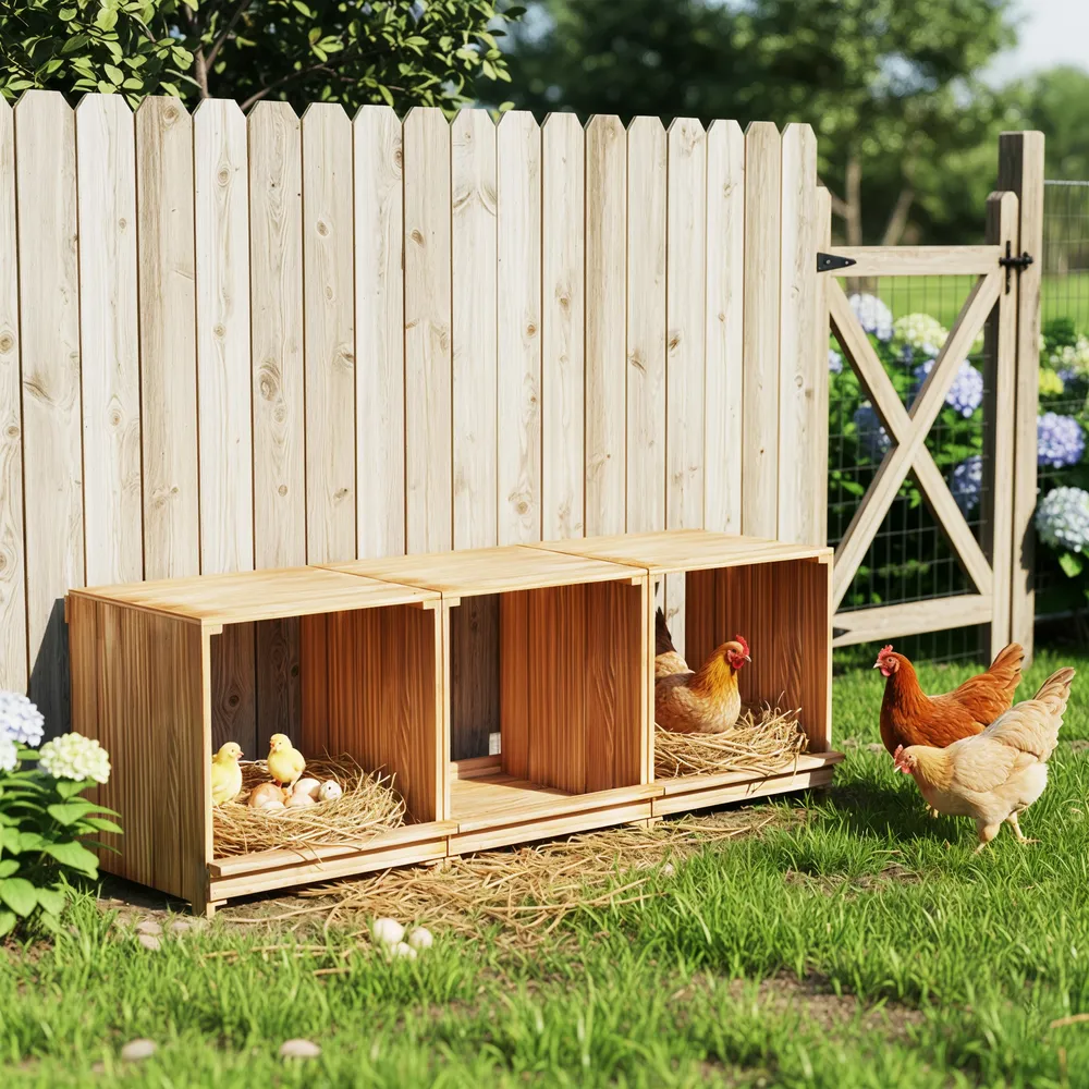 Nichoir poules bois 3 compartiments empêche œufs tomber