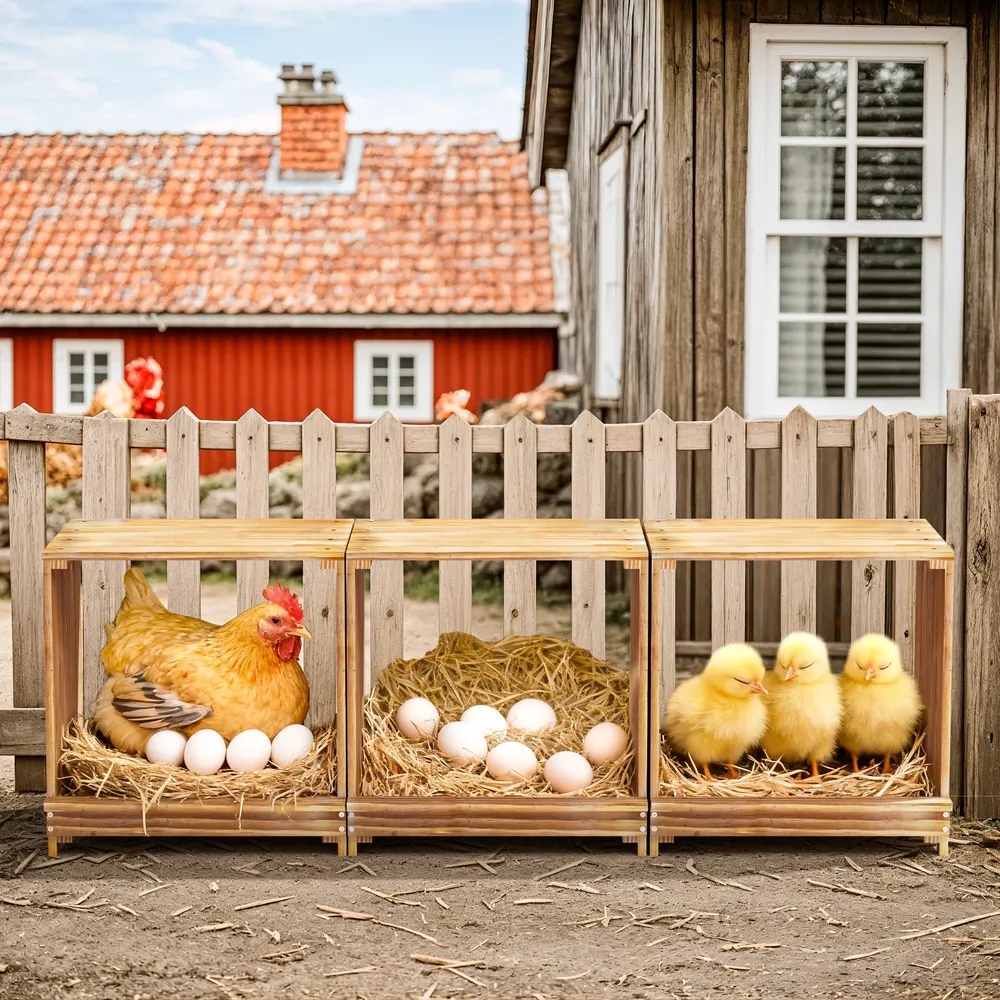 Nichoir poules bois 3 compartiments empêche œufs tomber