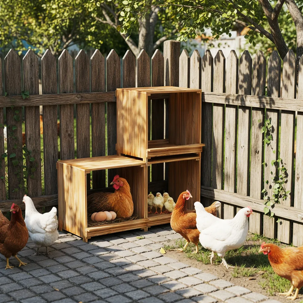 Nichoir poules bois 3 compartiments empêche œufs tomber
