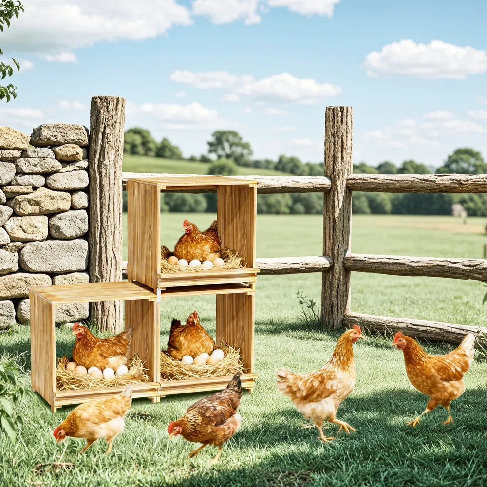 Nichoir poules bois 3 compartiments empêche œufs tomber