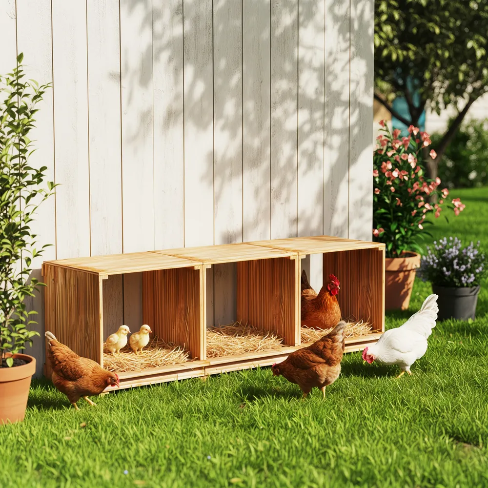 Nichoir poules bois 3 compartiments empêche œufs tomber