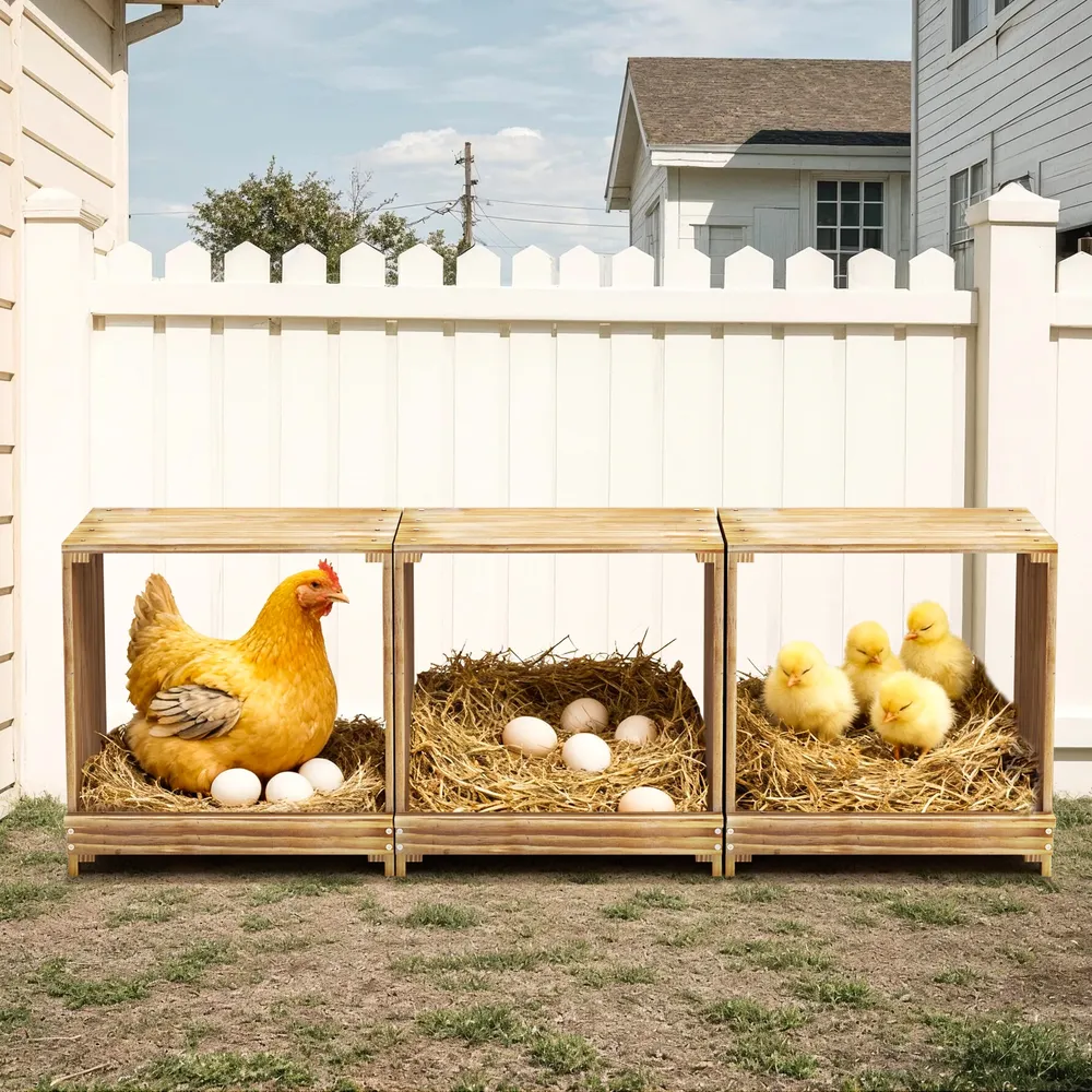 Nichoir poules bois 3 compartiments empêche œufs tomber