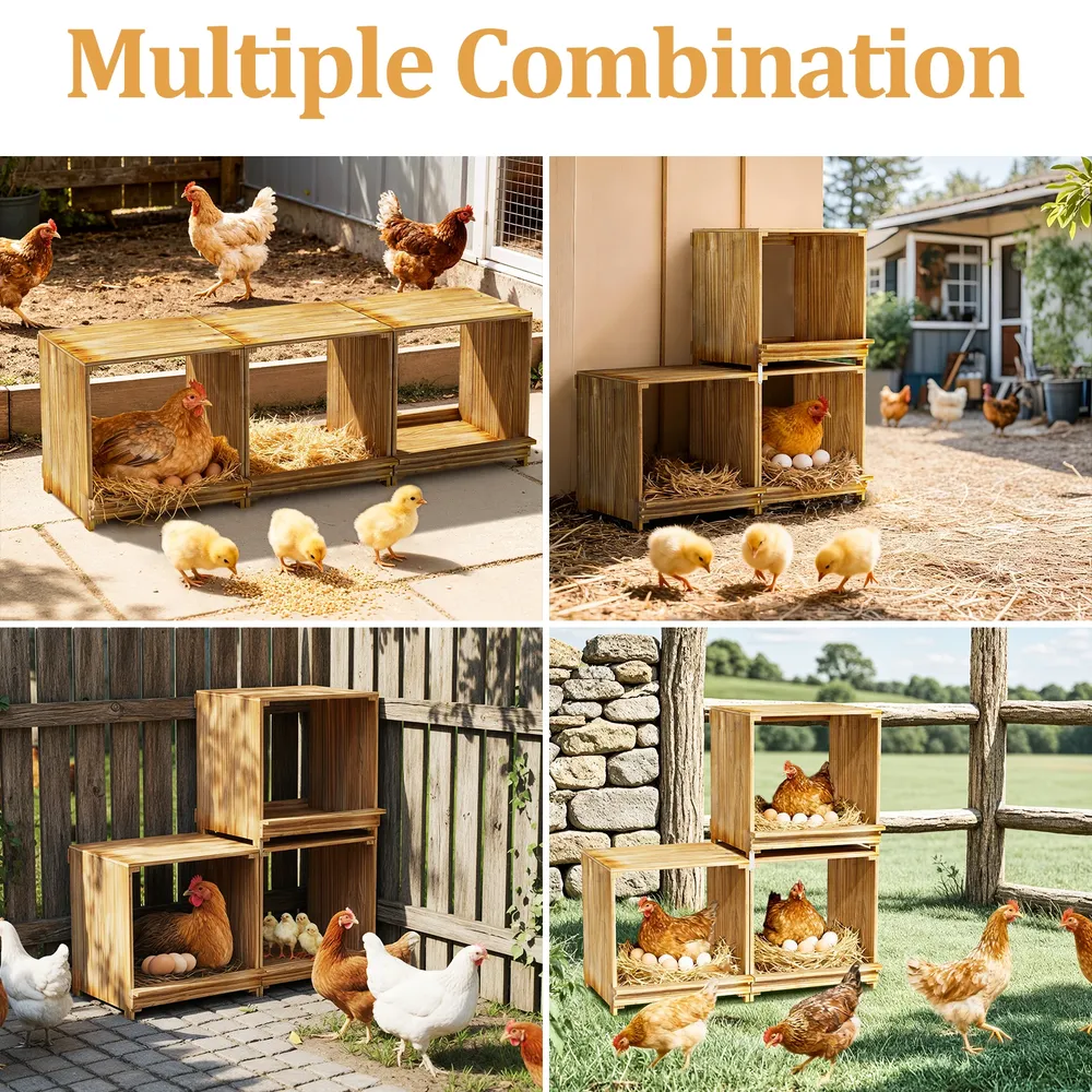 Nichoir poules bois 3 compartiments empêche œufs tomber