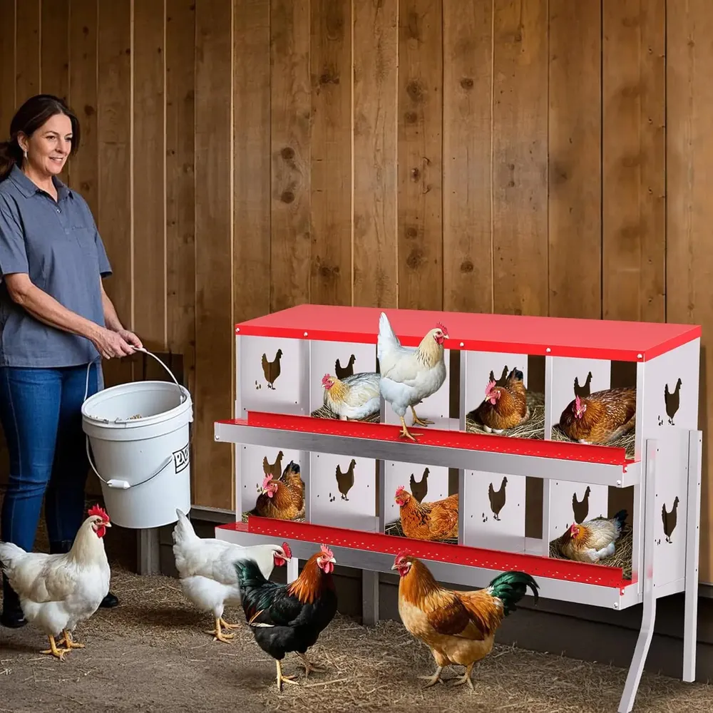 Nichoir poules métal 10 compartiments mural avec pieds