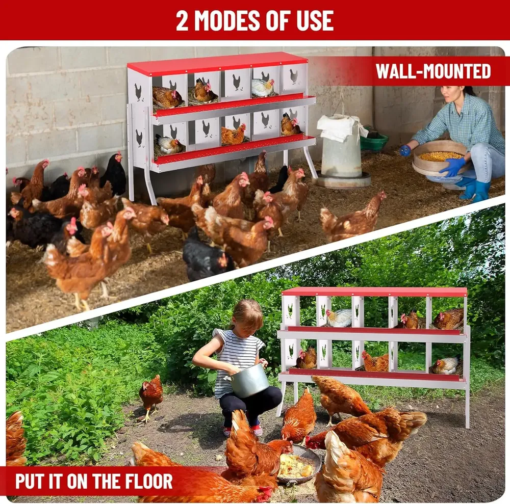 Nichoir poules métal 10 compartiments mural avec pieds