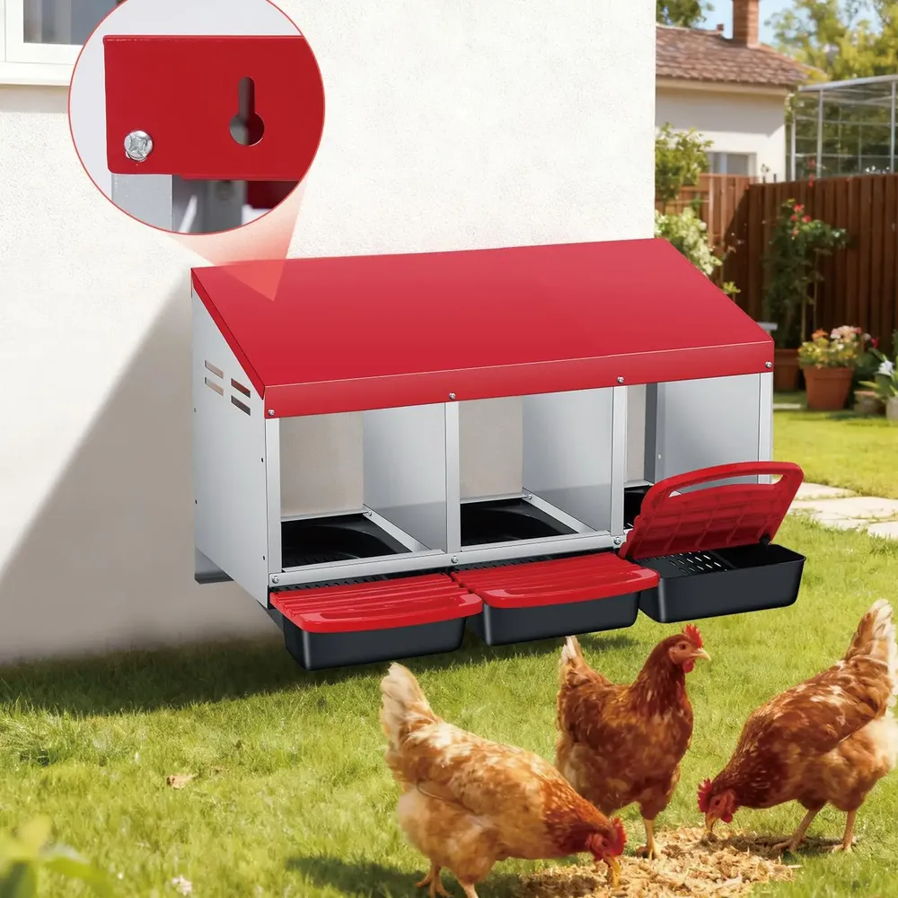 Nichoir poules métal 3 compartiments avec tiroir amovible