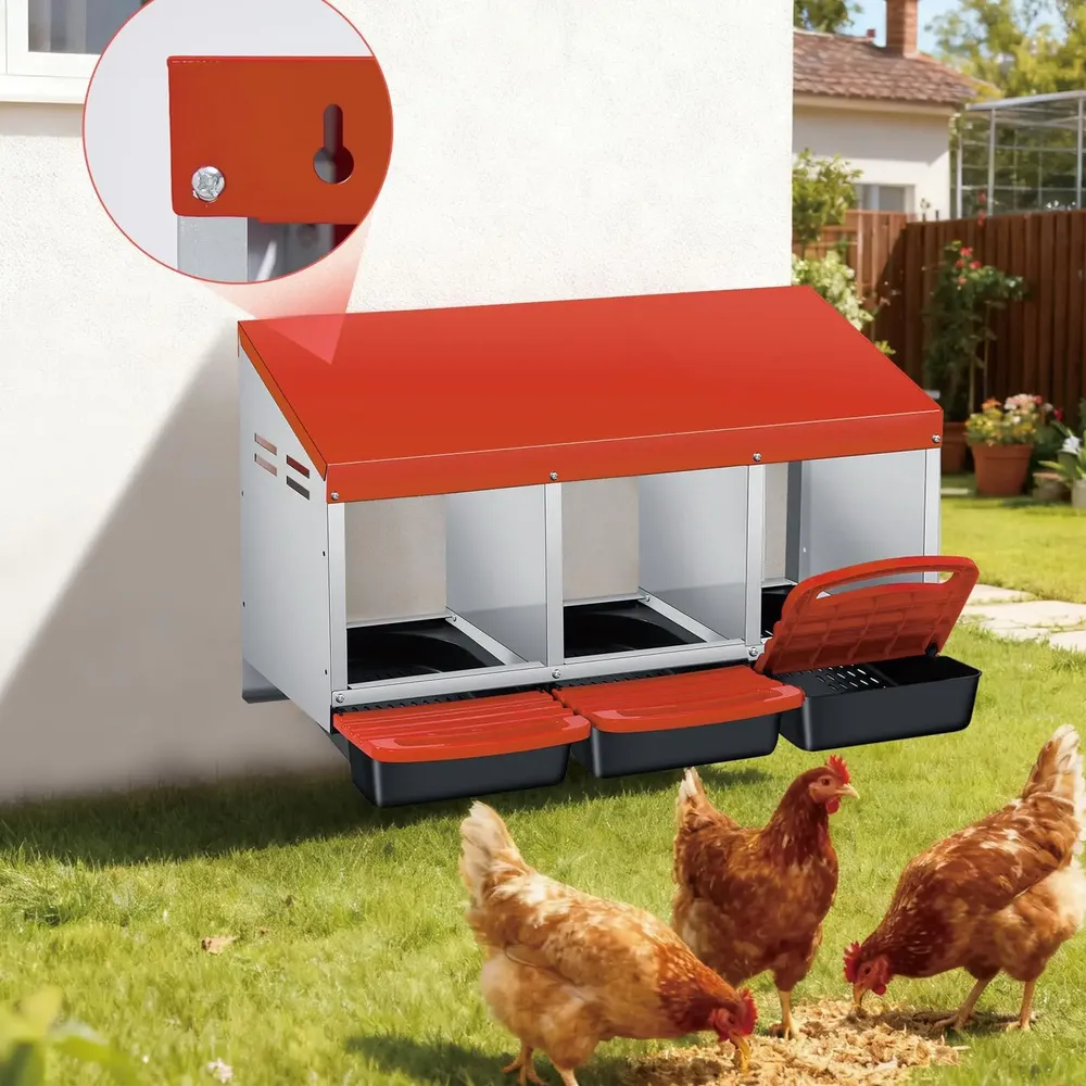 Nichoir poules métal 3 compartiments avec tiroir amovible