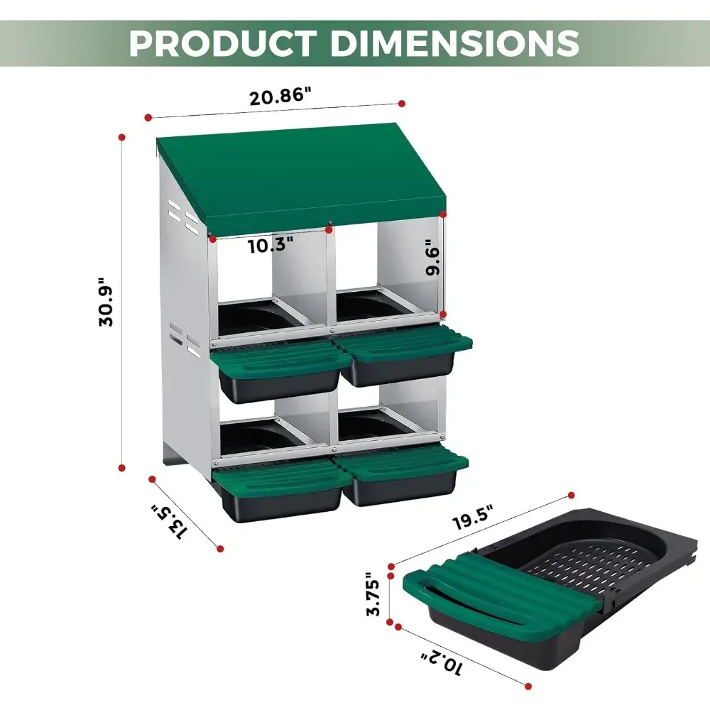 Nichoir poules métal 4 compartiments ventilé et antirouille