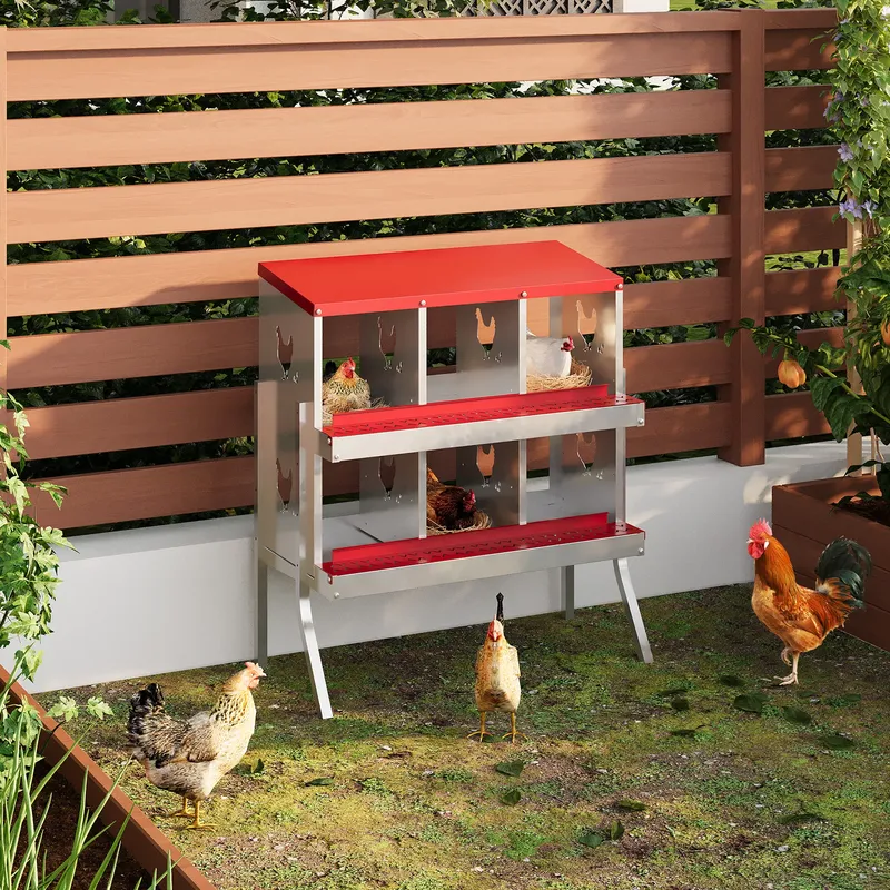 Nid d'œufs poules métal 2 niveaux avec plateau de collecte amovible
