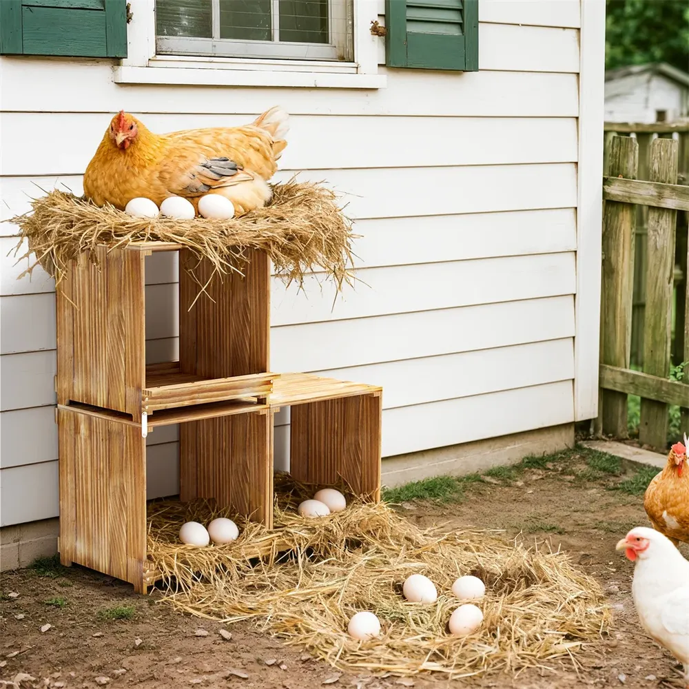 Nid de poule en bois à 3 compartiments pour ponte