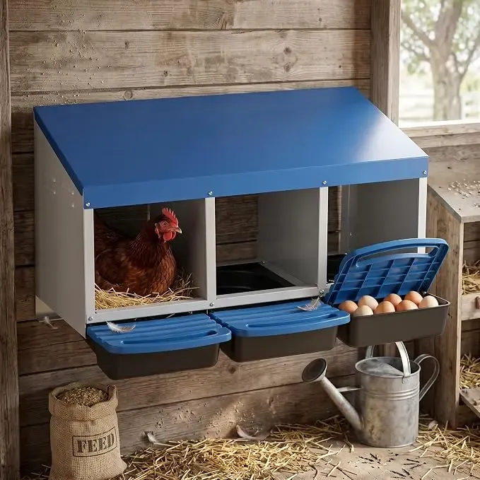 Nid poule métal 3 trous avec plateau de collecte des œufs