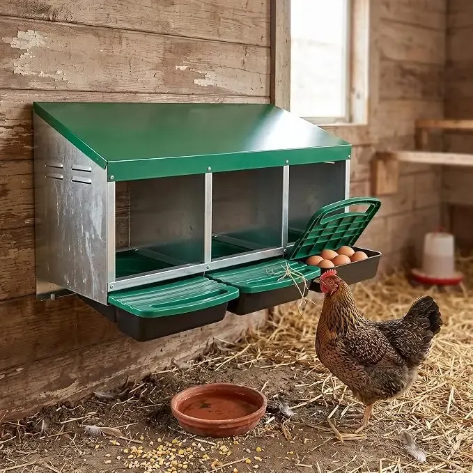 Nid poule métal 3 trous avec plateau de collecte des œufs