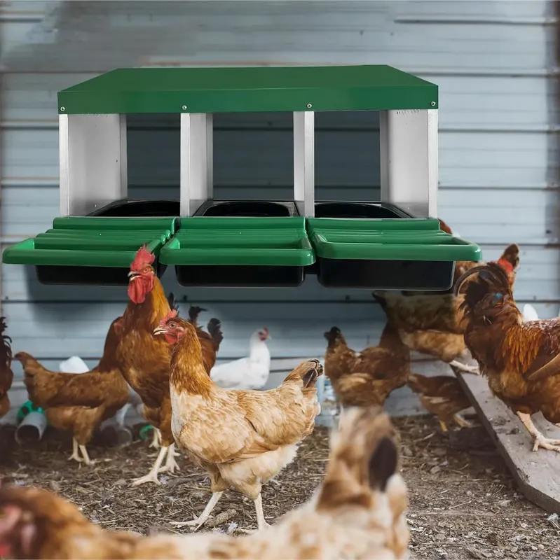 Nid poules 3 compartiments avec perchoir et plateau récupération
