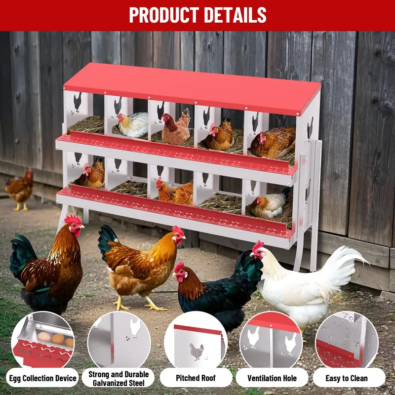 Nid poules 6 à 10 compartiments avec perchoir et couvercle