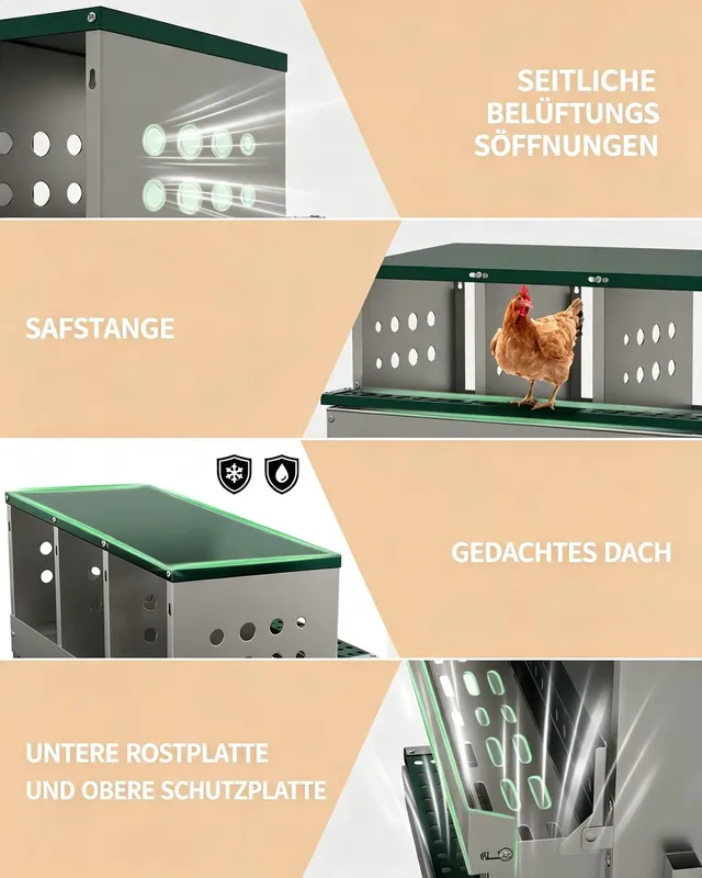 Nid poules acier galvanisé 6 compartiments avec collecte œufs
