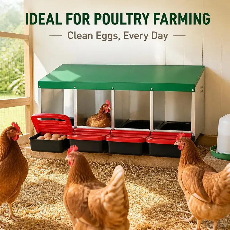 Nid poules métal 4 compartiments avec plateaux œufs amovibles