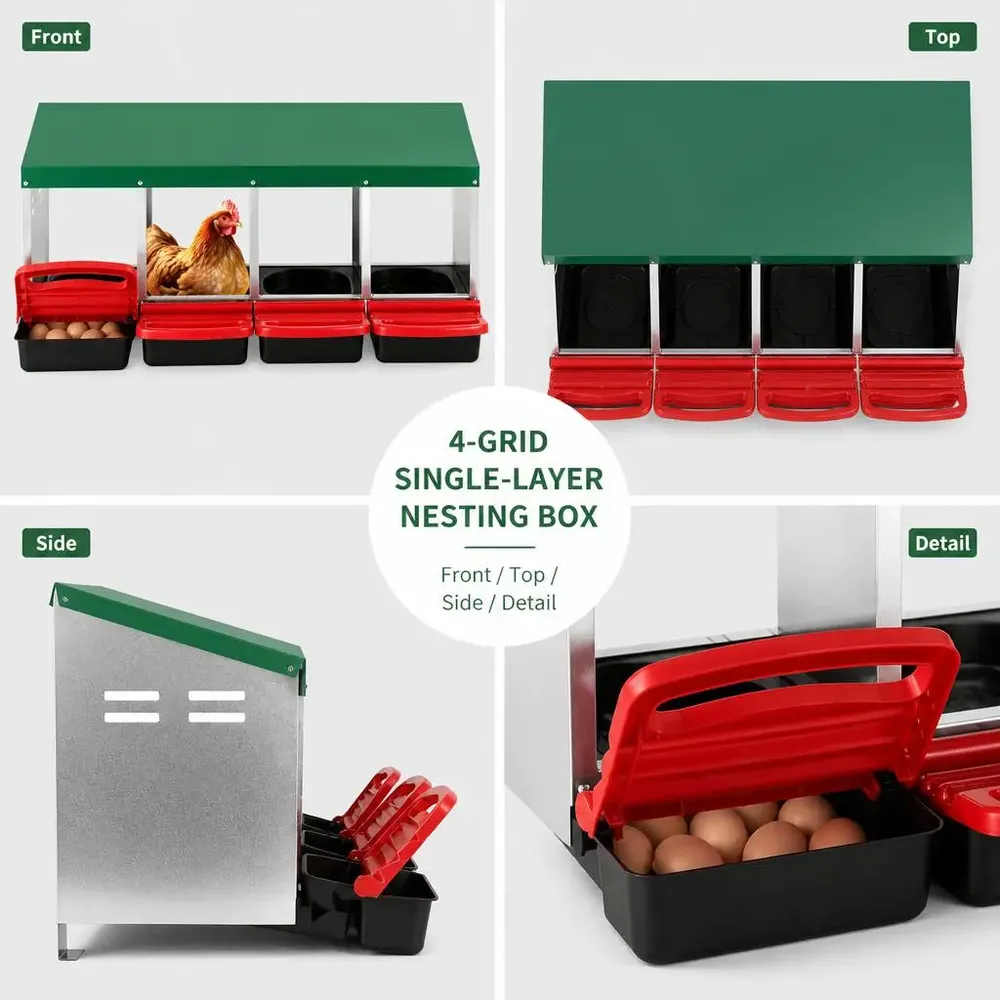Nid poules métal 4 compartiments avec plateaux œufs amovibles