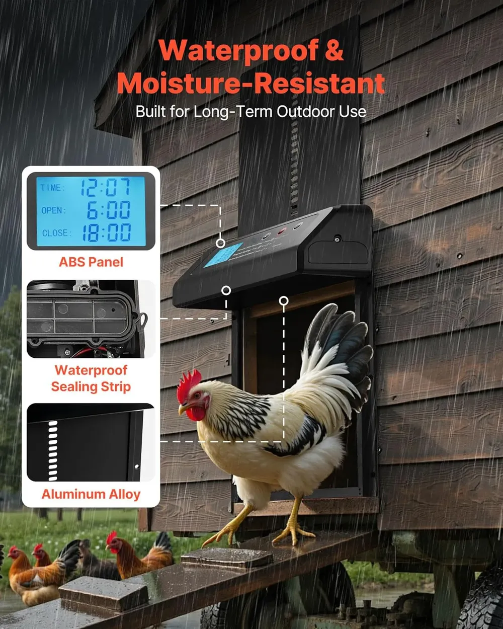 Ouvre-porte poulailler automatique écran LCD aluminium