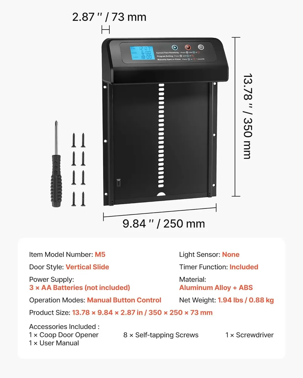 Ouvre-porte poulailler automatique écran LCD aluminium